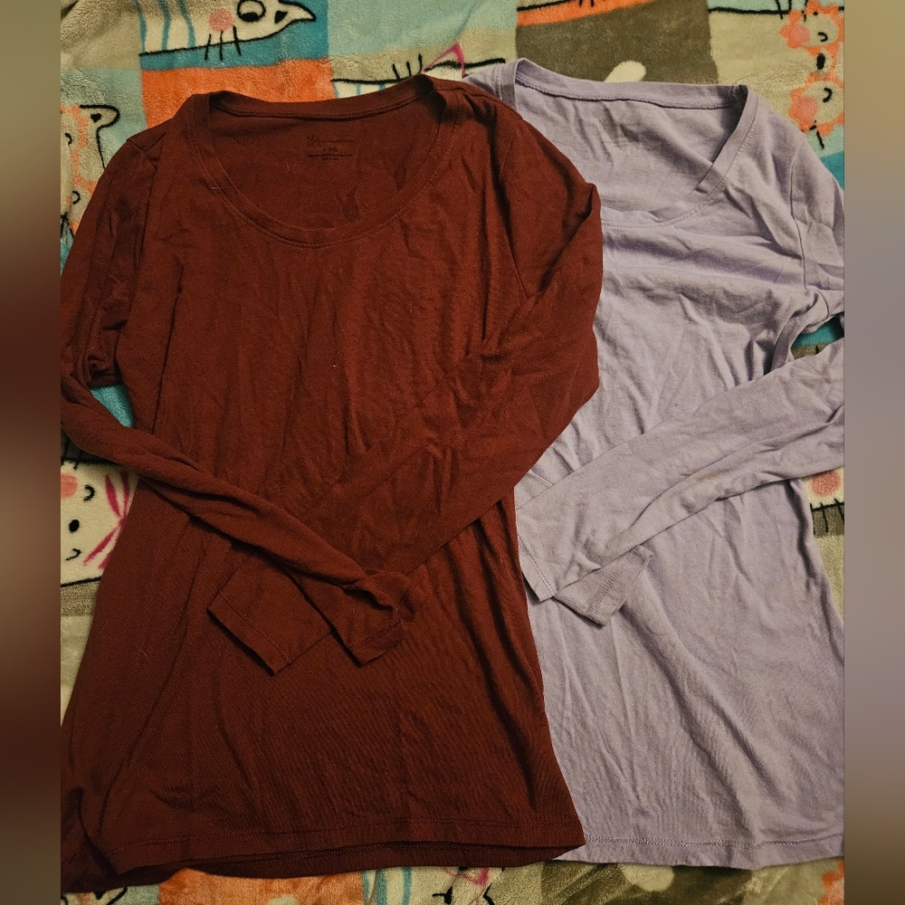 Set of Two Long Sleeve Tops - Burgundy and Lavender No Boundaries Small Womens